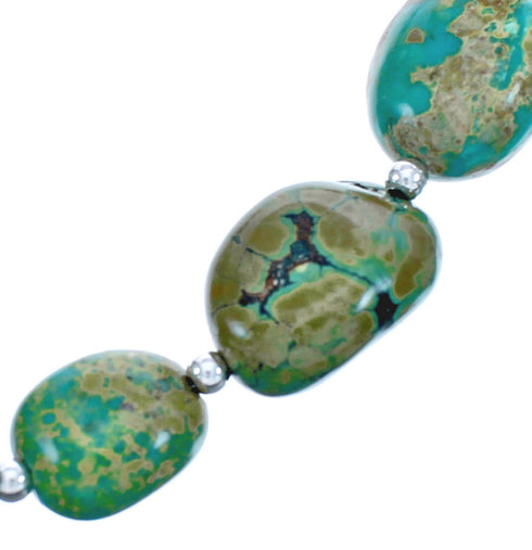 Kingman Turquoise Native American Bead And Silver Necklace JX123459